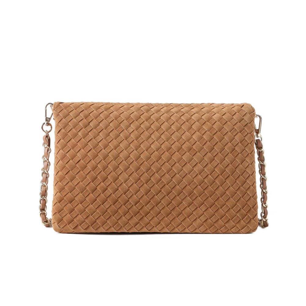 NEW HAUTE SHORE women's lexi woven suede crossbody bag in saddle - Picture 3 of 7